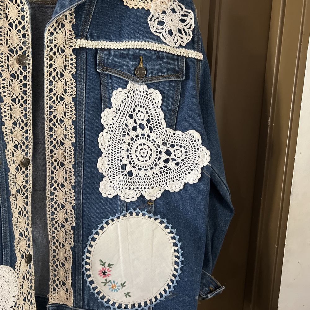 Reworked Upcycled Women's Denim Jacket Boho Bohemian Casual Size XXL Plus Size - Picture 3 of 10